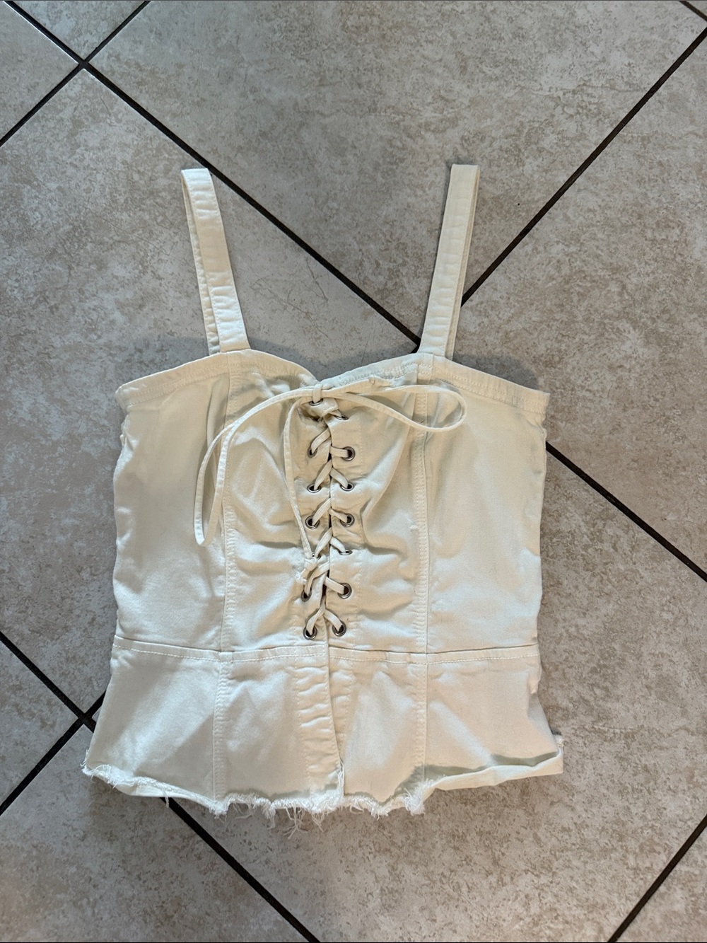 Reformation Ivory Lace-Up Corset Camisole